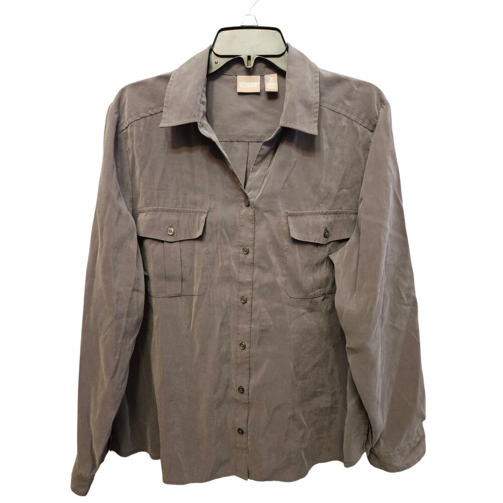 Chico's Gray button down shirt blouse Chico's Size 3